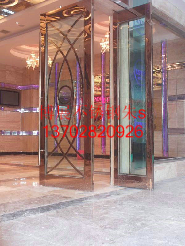 门业图片-不锈钢非标门电镀玫瑰金大门、加工定制不锈钢大门可按客户要求定制图片